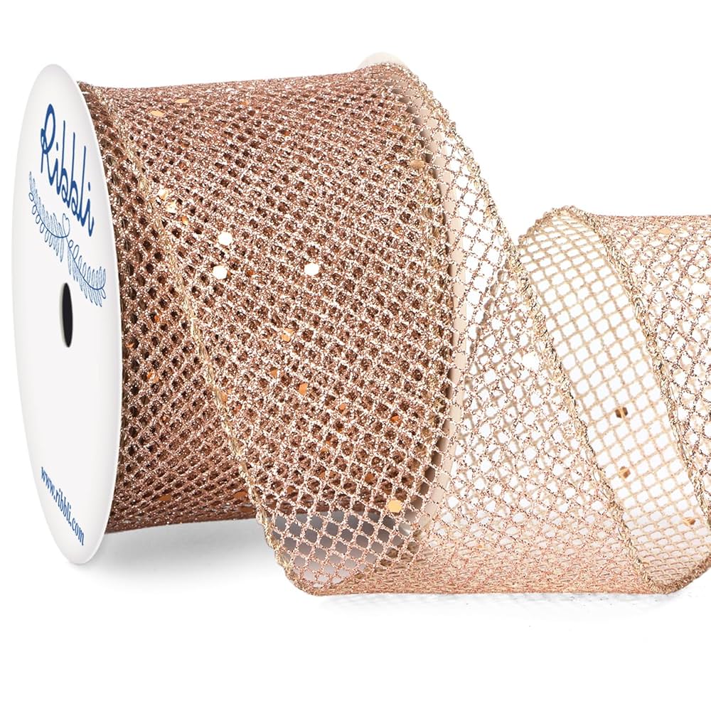Amazon.com: Ribbli Rose Gold Glitter Wired Ribbon for